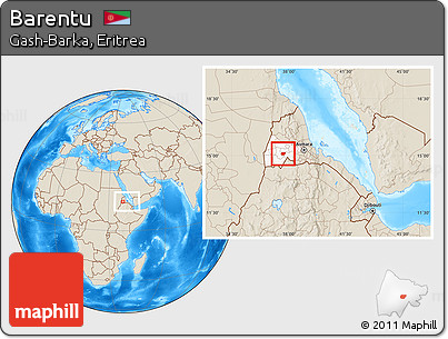 Shaded Relief Location Map of Barentu, highlighted parent region, within the entire country