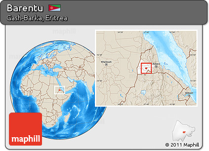 Shaded Relief Location Map of Barentu, highlighted parent region