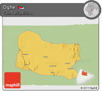 Savanna Style 3D Map of Dghe, single color outside