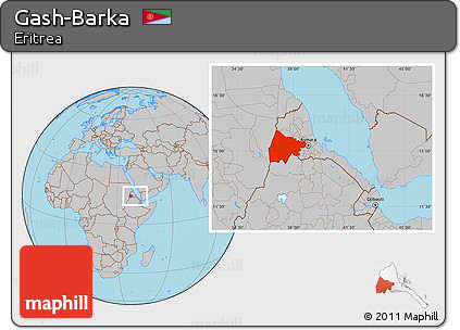 Gray Location Map of Gash-Barka, within the entire country
