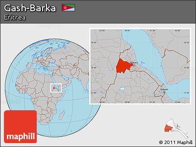 Gray Location Map of Gash-Barka, within the entire country