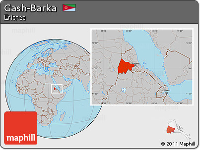 Gray Location Map of Gash-Barka, within the entire country