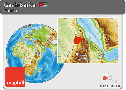 Physical Location Map of Gash-Barka, within the entire country