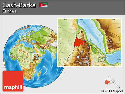 Physical Location Map of Gash-Barka, within the entire country