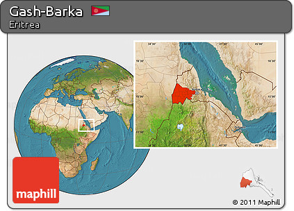 Satellite Location Map of Gash-Barka, within the entire country
