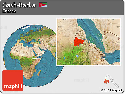 Satellite Location Map of Gash-Barka, within the entire country