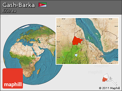 Satellite Location Map of Gash-Barka, within the entire country