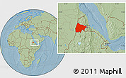 Savanna Style Location Map of Gash-Barka, within the entire country, hill shading