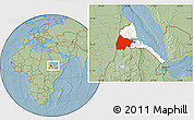Savanna Style Location Map of Gash-Barka, highlighted country, within the entire country, hill shading