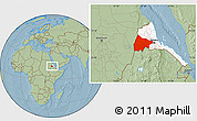 Savanna Style Location Map of Gash-Barka, highlighted country, hill shading