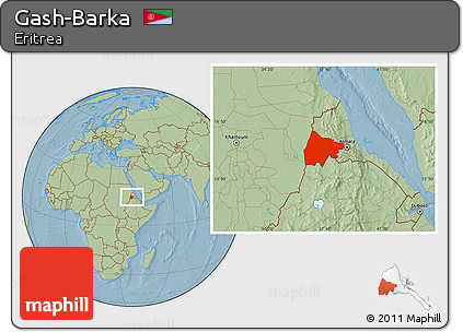 Savanna Style Location Map of Gash-Barka, hill shading