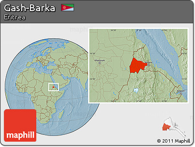 Savanna Style Location Map of Gash-Barka, hill shading