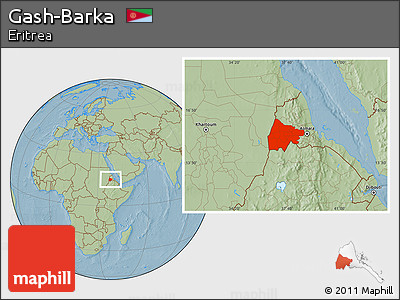 Savanna Style Location Map of Gash-Barka, hill shading