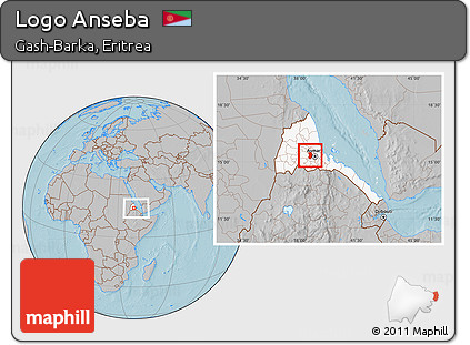 Gray Location Map of Logo Anseba, highlighted country, within the entire country, hill shading