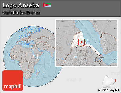Gray Location Map of Logo Anseba, highlighted country, within the entire country, hill shading