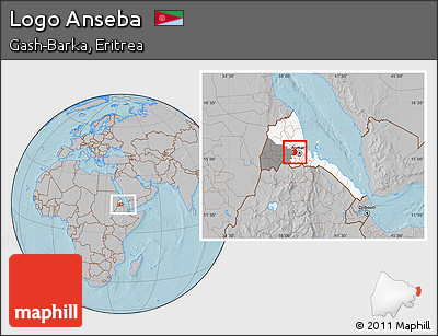 Gray Location Map of Logo Anseba, highlighted country, highlighted parent region, within the entire country, hill shading