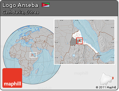 Gray Location Map of Logo Anseba, highlighted country, highlighted parent region, within the entire country, hill shading