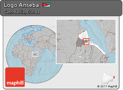 Gray Location Map of Logo Anseba, highlighted country, highlighted parent region, hill shading