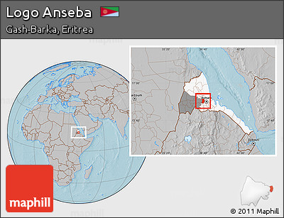 Gray Location Map of Logo Anseba, highlighted country, highlighted parent region, hill shading
