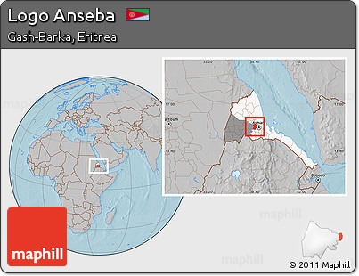 Gray Location Map of Logo Anseba, highlighted country, highlighted parent region, hill shading