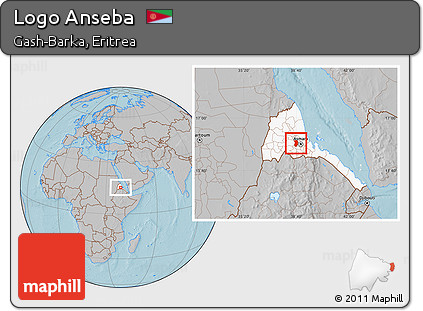 Gray Location Map of Logo Anseba, highlighted country, hill shading