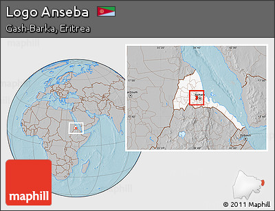Gray Location Map of Logo Anseba, highlighted country, hill shading