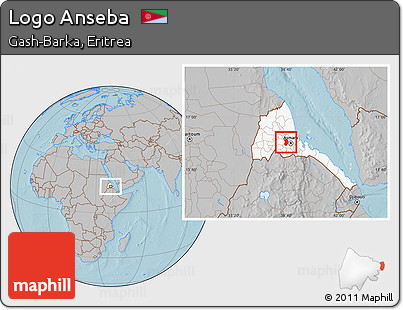 Gray Location Map of Logo Anseba, highlighted country, hill shading