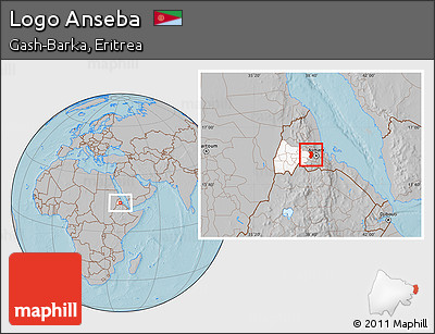 Gray Location Map of Logo Anseba, highlighted parent region, hill shading