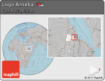 Gray Location Map of Logo Anseba, highlighted parent region, hill shading