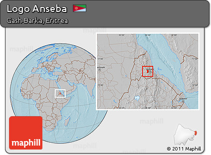 Gray Location Map of Logo Anseba, hill shading