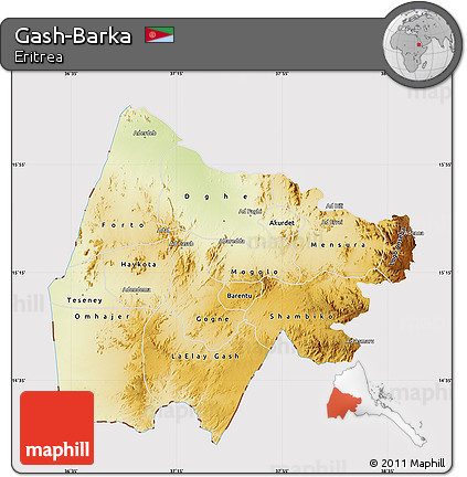 Physical Map of Gash-Barka, cropped outside