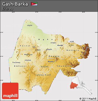 Physical Map of Gash-Barka, cropped outside