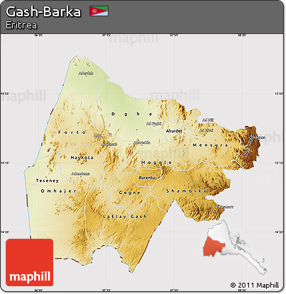 Physical Map of Gash-Barka, cropped outside