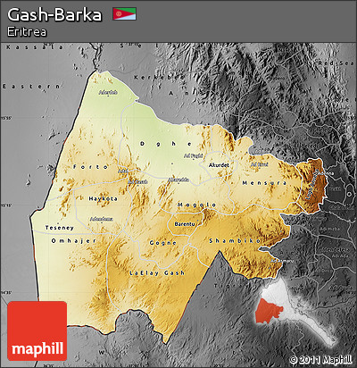 Physical Map of Gash-Barka, darken, desaturated