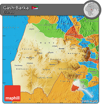 Physical Map of Gash-Barka, political outside