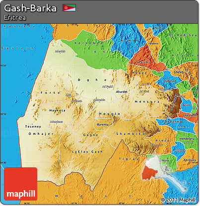 Physical Map of Gash-Barka, political outside
