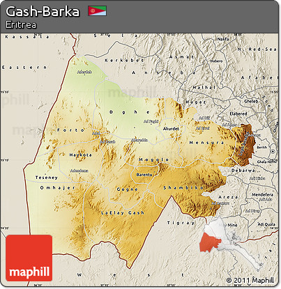 Physical Map of Gash-Barka, shaded relief outside
