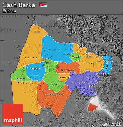 Political Map of Gash-Barka, darken, desaturated