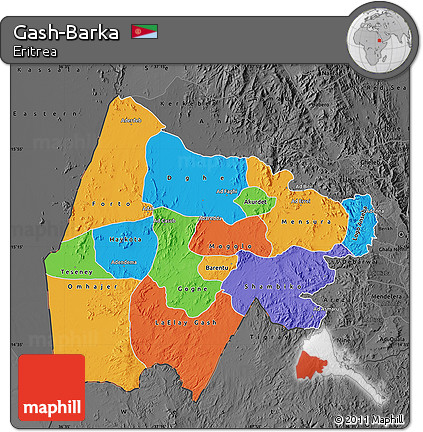 Political Map of Gash-Barka, darken, desaturated