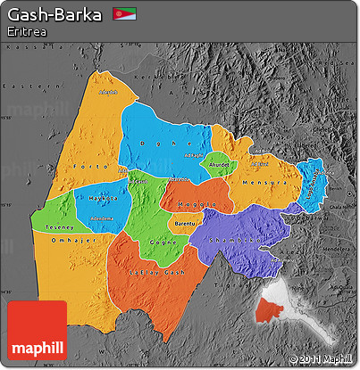 Political Map of Gash-Barka, darken, desaturated