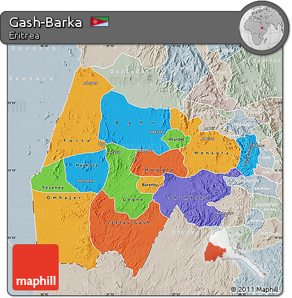 Political Map of Gash-Barka, lighten, semi-desaturated