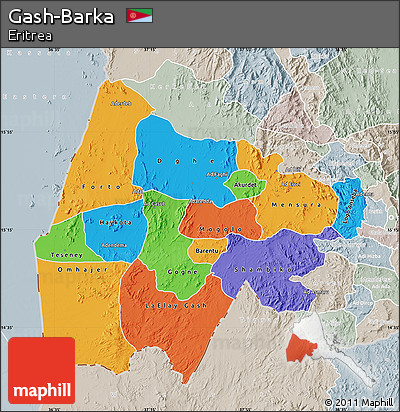 Political Map of Gash-Barka, lighten, semi-desaturated
