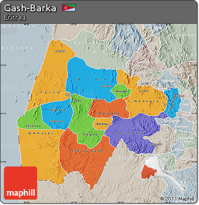 Political Map of Gash-Barka, lighten, semi-desaturated