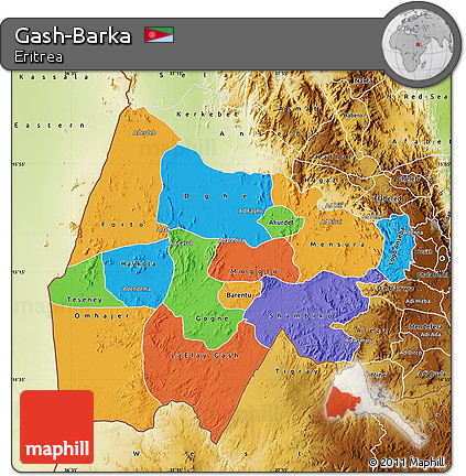 Political Map of Gash-Barka, physical outside