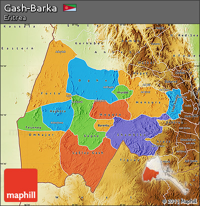 Political Map of Gash-Barka, physical outside