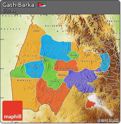 Political Map of Gash-Barka, physical outside