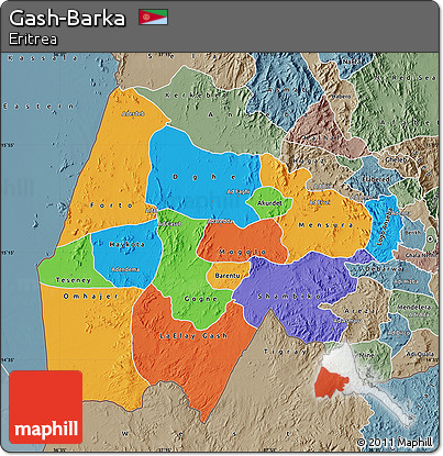 Political Map of Gash-Barka, semi-desaturated