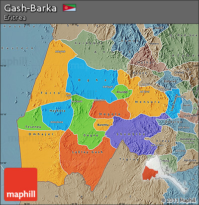 Political Map of Gash-Barka, semi-desaturated
