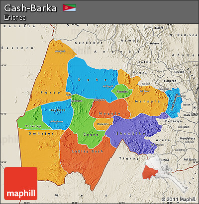 Political Map of Gash-Barka, shaded relief outside