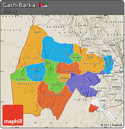 Political Map of Gash-Barka, shaded relief outside